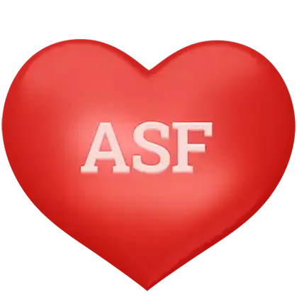 Hjärta med texten "ASF" (Arbetsintegrerande Socialt Företag) i mitten.